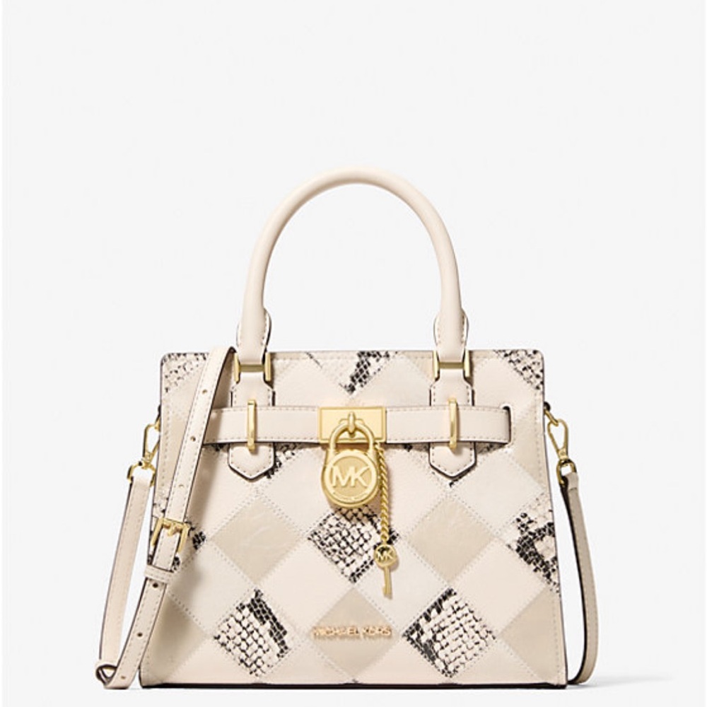 NWT Michael Kors Hamilton Small Patchwork & Snake Embossed Satchel